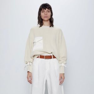 Zara cream nude knit sweater with pocket - NWT